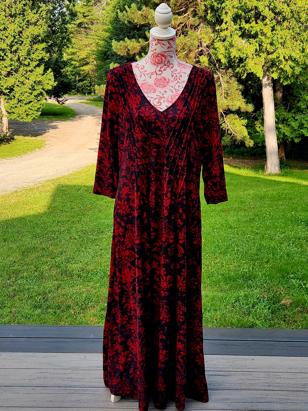Reborn Burgundy and Black Floral V-Neck Maxi Dress